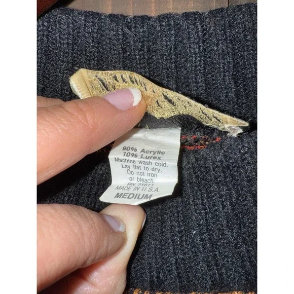 VTG Dana Scott Sweater Womens Sz M Red Gold Metallic Oversized USA - Picture 3 of 4